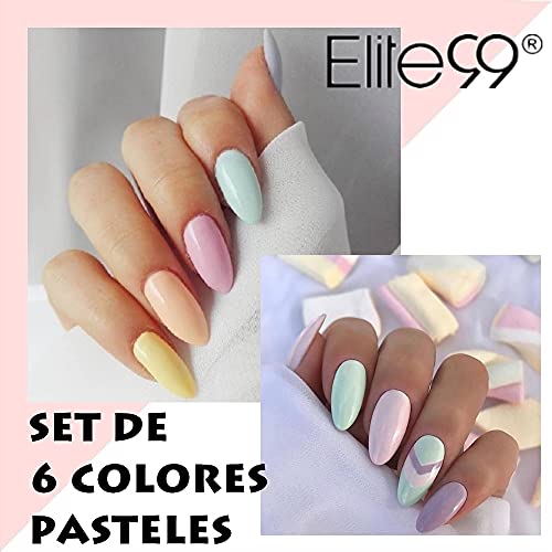 Elite99 6pcs Kit de Esmaltes Semipermanentes de Uñas en Gel UV LED, 10ml, Macarrón Colors Rosa Púrpura Azul Verde - Imagen 3