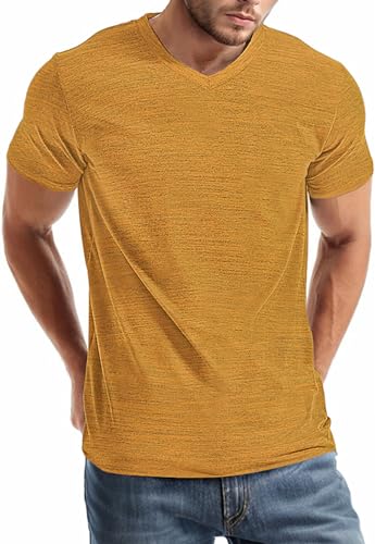 comefohome Mens V Neck T-Shirts UK Graphic Tshirt Casual Short Sleeve Tops Fashion T Shirts Cool Tee Shirt Yellow L