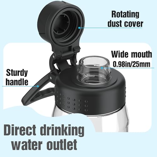 Image of 32oz Clear Water Bottle - BPA-Free Tritan Plastic, Fast Flow Spout Lid, Wide Mouth & Leakproof Design Hiking Water Bottle Suitable for Travel, Outdoors, Gym, Travel, Home, School(Clear-Black)
