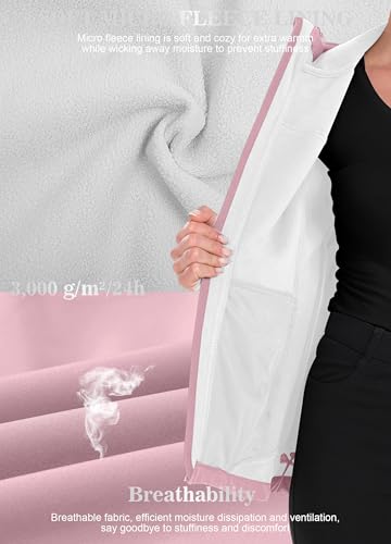 ATLASLAVA Softshelljacke Damen mit Kapuze Regenjacke Fleecejacke Wanderjacke Gefüttert Jacken Outdoor Wandern Hellrosa S