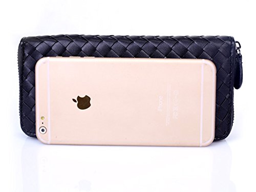 Women Woven Leather Zipper Long Purse Wallet Card Holder4