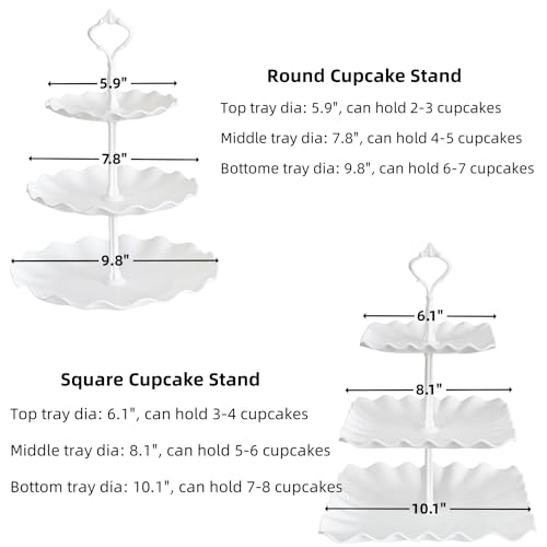 Rauvolfia 03-1003-2PWWR 2 Set Of 3-Tier Plastic Cupcake Stand Dessert Plates Mini Cakes Fruit Candy Display Tower White For Birthday Tea Party Baby Shower Serving Tray thumb #2