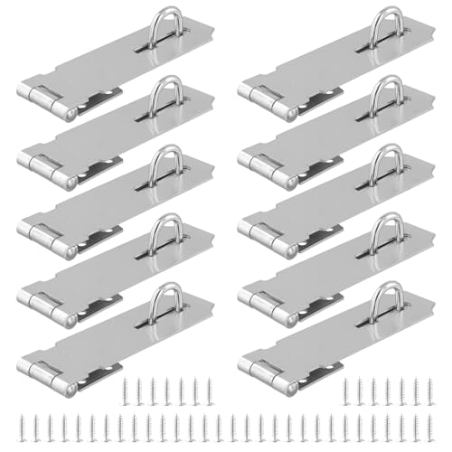 Image of 10 PCS 5 Inch Door Hasp Latch, Stainless Steel Padlock Hasp, Heavy Duty Security Hasp with 90 Pcs Screws, Door Locks Hasp Latch for Doors and Cabinets