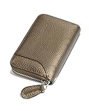 GADIEMKENSD Women Credit Card Holder Small Rfid Wallet Zipper Genuine Leather Accordion Wallets Case for Men id Compact Slim Zip 12 Individual Credit Card Slots 2 Cash Slots Bronze