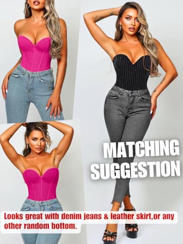 Image of ChiaoLezhee Heart Corset Top For Women, Sexy Concert Outfits Going Out, Strapless Crop Top, Overbust Bustier