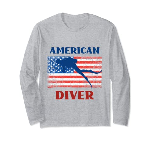 American Diver USA Flag Patriotic Scuba Diver Long Sleeve T-Shirt