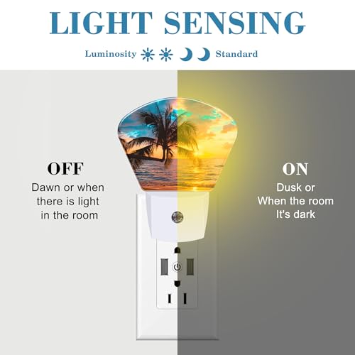 Image of Beautiful Sunset Plug in Night Lights, Palm Tree Nightlight Plug Into Wall Dusk to Dawn Sensor for Kid Girls Boys Women Men Room, Hallway, Kitchen, Bathroom, Stairs Decor