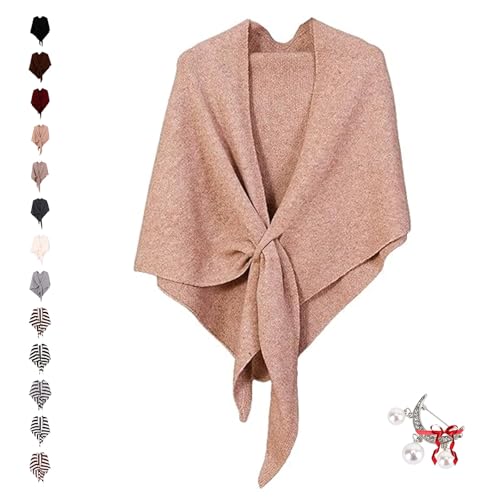 Wool Shawl Wraps for Women, Triangle Solid Color Cashmere Scarf with Loop Closure, Casual Soft Comfortable Shawl