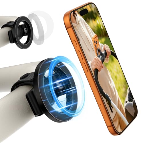 CloudValley 2026 New Stroller Phone Holder with MagSafe [360 Rotation Adjustable Silicone Straps] Compatible with Exercise Bike Treadmill Gym Equipment Pram Shopping Trolley & Golf Cart