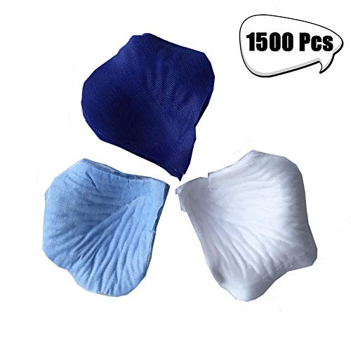 BigBigShop 1500 pièces Pétales de Rose artificielles, Soie pétales artificiels pour Mariage Saint Valentin Art Romantique décoration confettis (Blanc, Bleu et Bleu foncé) Cover
