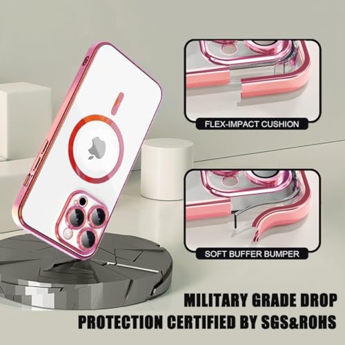 Image of MILLION CASES Back Cover Case for iPhone 15 Pro Shockproof Protective Mag-Safe Plating Camera Protection Case for Men & Boys (Pink)