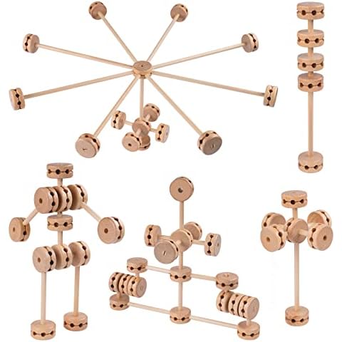 NiToy Wooden Building Blocks 60PCS Montessori STEM Toy for Kids 6+, Natural Wood Splicing Joints and Sticks Educational Sensory Tinker Creative 3D Playset Stacking Game Cover