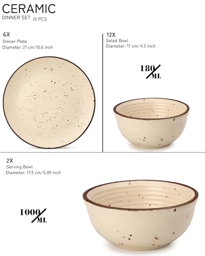 Image of Bodhi House Solid Handcrafted Stoneware Ceramic Dinner Set, Dish Set Serving, Microwave and Dishwasher Safe, Bone-ash Free, Crockery Set for Dining and Gifting (Beg, Pack of 20 (6F+12K+2SB))