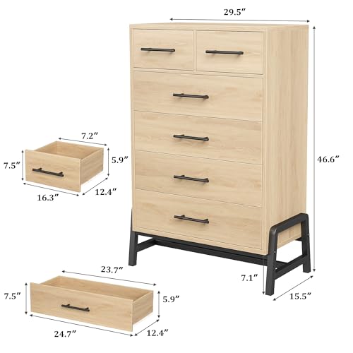 GarveeHome 4+2 Dresser for Bedroom, Freestanding 46.6" Tall Drawer Dresser with Storage, Wooden Closet Storage Chest for Living Room, Bedroom, Entryway, Natural Oak