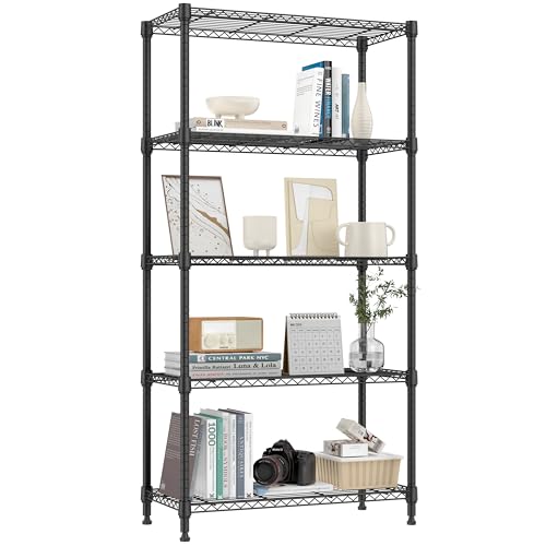 Image of M MZG 1250 lbs 5 Tier Shelf Metal Storage Shelves Shelving Wire Rack Heavy Duty Closet Organizers for Garage Kitchen Bathroom Laundry Black 13.8 inch D x 29.5 inch W x 59.5 inch H