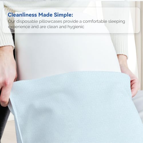 Image of JMU 100PCS Disposable Pillowcases Blue, 21 inch x 30 inch,1 Ply Tissue 1 Ply Poly Film, Single Use Pillow Case for Hospitals Medical Supplies