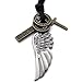 KONOV Mens Vintage Angel Wing Cross Pendant Brown Leather Cord Necklace Chain, Silver