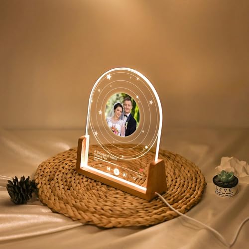 Image of Customized Photo Led Light With Adapter Frame for Couples | Personalized Picture Frame Wooden Stand | Custom Gift | Romantic Anniversary, Wedding, Birthday valentine's day for Gift Him or Her (Vinyl Record with Photo)