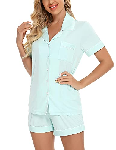 Image of Anjue Womens Pajamas Set Short Sleeve Sleepwear Button Down Nightwear Shorts Soft Pj Sets S-XXL