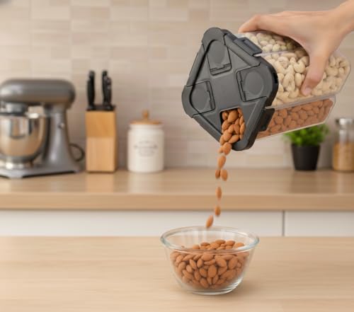 Image of Swaze Multipurpose Plastic 4 In 1 Masala Box for Kitchen, Spice Boxes for Kitchen, Transparent 4 Section Storage Containers Airtight Lock Grocery,Cereal,Dry Fruits Dabba 2000 ML (Black)