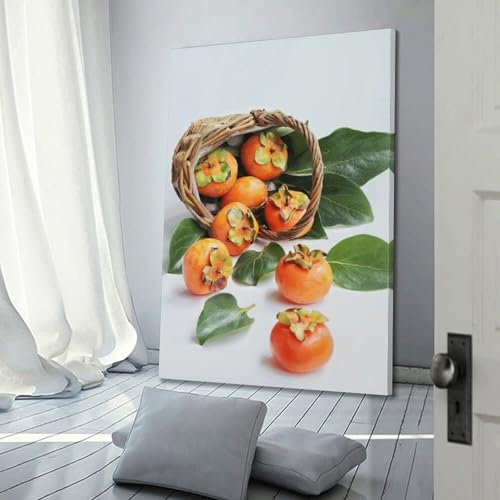 Poster mural artistique kakis panier bambou pour grand mur vide