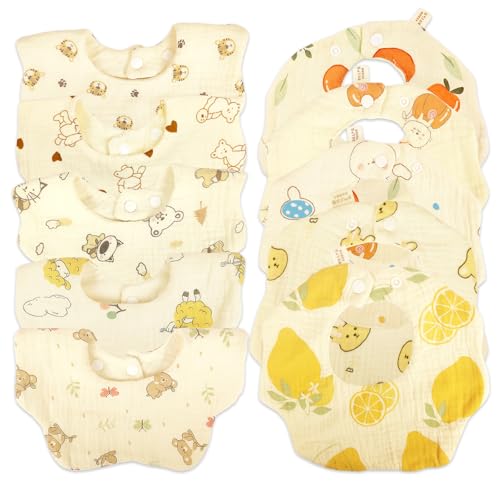 Image of Baby Bibs Muslin Bibs for Baby Girl Boy for Drooling and Teething 10 Pack