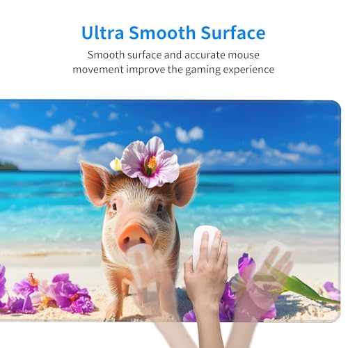 Image of Beach Pig Flower Extended Gaming Mouse Pad, with Stitched Edges Large Mouse Pad Desk Protector, Rubber Base Mousepad Keyboard Mouses Mat for Work Game Office Home- 32 inch X 12 inch Inch,E664