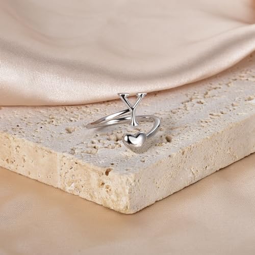 Bague cœur en argent réglable avec initiale pour le style quotidien - 2