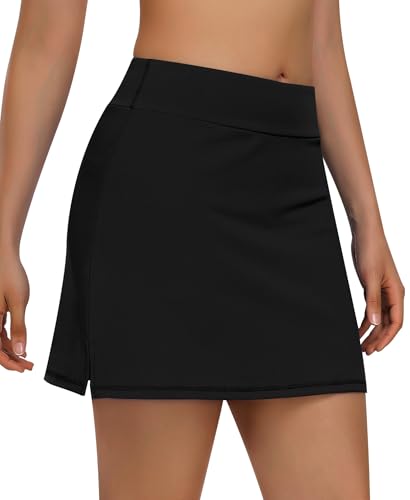 JoyGirl Tennisrock Damen mit Hose Drunter Hohe Taille Sportrock Golfrock Kurz Hosenrock Casual Tennis Skirt mit Taschen (Schwarz XL)