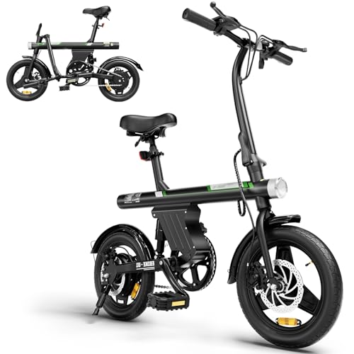 14 inch Electric Bike for Adults Teens,Portable Folding Commute Electric Bicycle,45KM Max Range,36V 7.8Ah Built-in Battery,Integrated Headlight,Rear Shock Absorber,Red Dot Award Winning Design E-bike