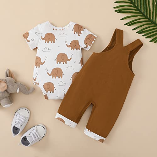 Puseky 2Pcs Baby Boys Clothes Short Sleeve Animal Print Romper Overalls Pants Set Newborn Onesie Suspenders Trousers Boy Set 0-3 Months #TOP5