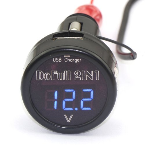 Soondar Mini 12V/24V DC Digital Car Motorcycle Cigarette Lighter Voltage Electric Meter Socket Battery and Charging System Monitor With Blue LCD Digit Display Monitor