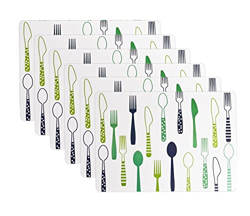 Image of 6 Pieces PVC Table Mats Set - Non-Slip, Heat Resistant and Washable Hot Insulation Pad - Modern Waterproof Placemats for Dining Table, Kitchen, Restaurant, Hotel (6-Piece, Green Colour)