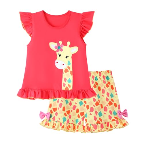 Image of HILEELANG Toddler Girl Summer Short Outfit Sets Cotton Short Sleeve Tops Tees Shorts Clothing Sets