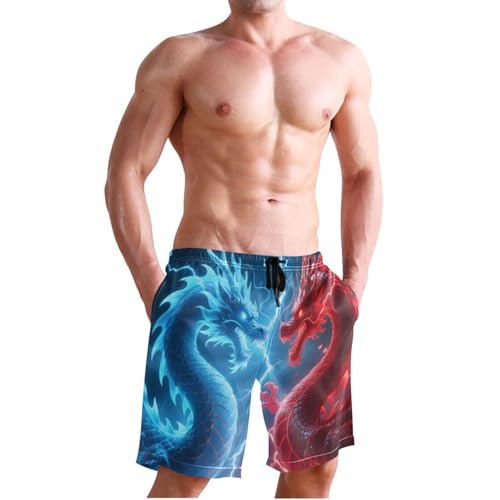 Men’s Swim Trunks Blue Red Dragon Showdown Beach Board Shorts Swimming Short Pants Running Sports Surffing Shorts4