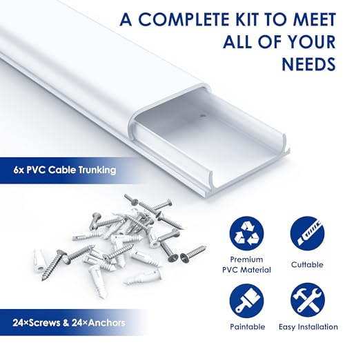 MUDEELA Cable Trunking, 2.4M XX-Large TV Cable Hider, Pre-drilled Wire Hiders for Wall Paintable White Cable Cover - Image 2