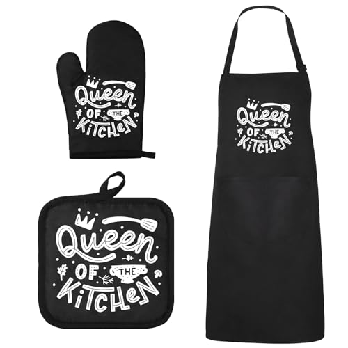 Xtinmee 3 Pcs Black Apron Set for Women, Funny ...