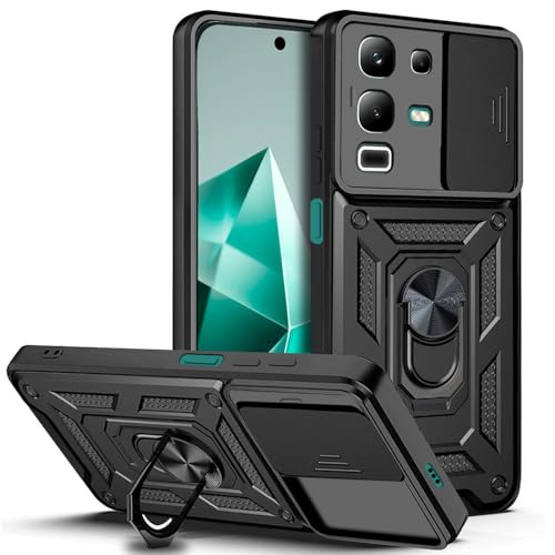 Image of AESTMO Tough Armor Infinix Note 50X 5G Bumper Back Case Cover | Ring Holder & Sliding Camera Shield Cover | 360 Degree Protection Back Case Cover for Infinix Note 50X 5G (Black)
