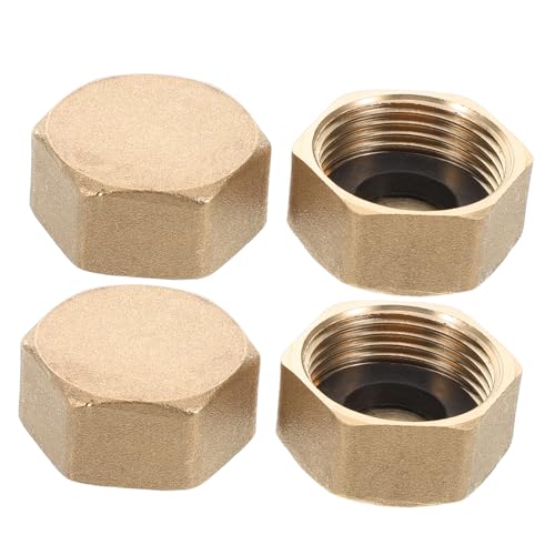 FUNOMOCYA 4pcs Inner Teeth Blocking Cap Female Brass Cap Plumbing Fitting with Rubber Gasket Pipe Plug with Rubber Gasket Water Pipe Fitting Golden Brass