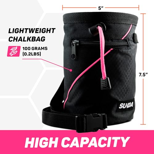 Chalk Bag for Rock Climbing - Rock Climbing Gifts Gear Accessories - Quick-Clip Belt, Large Zippered Pockets & Brush Holder - Weight Lifting, Gym, Bouldering, Disc Golf, Wall, Rock Climbing Chalk Bag