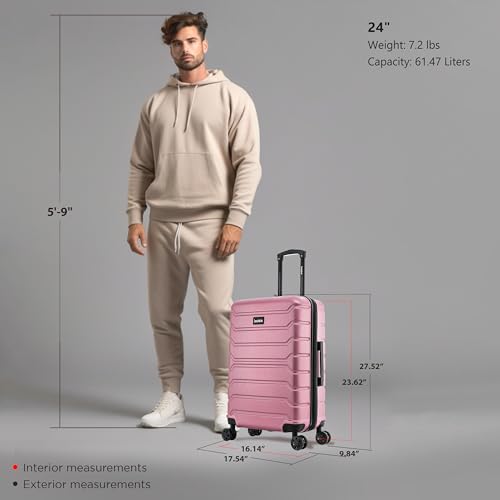 Image of InUSA TREND Luggage with Spinner Wheels | Durable lightweight Hardside Suitcase, Travel bag with Handle and Trolley, 24-Inch Medium Checked luggage | Rose Gold