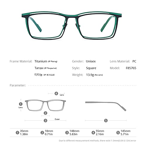 Image of FONEX Pure Titanium Glasses Frame Men Square Magnet Clip On Eyeglasses with Polarized Lens