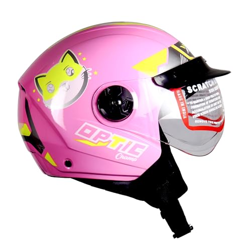 Image of ASR Junior Riders Helmet, High-Impact ABS Shell, Scratch & UV Resistant, Wide-View Visor, ISI Approved, Boys & Girls,Size-XS (Pink)