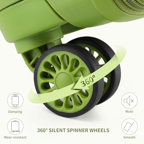 Image of Kono Luggage Set Hard Shell Travel Trolley with 4 Spinner Wheels TSA Combination Lock Lightweight Polypropylene Suitcase, Green, 20 inch /24 inch /28 inch, Luggage Set