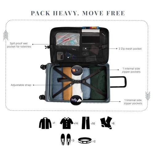 Image of F Gear Sedona Large 79cm German Polycarbonate Hard Luggage|Japanese Hinomoto Silent Wheels |Expandable Check-in Suitcase Travel | Wet Pocket, TSA Lock, Anti-Theft Zipper|Taupe (Stone Blue)