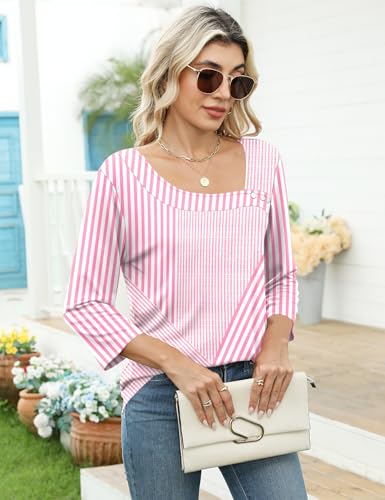 Image of LOMON Womens 3 /4 Length Sleeve T Shirts Asymmetrical Neck Tops Business Blouses for Women Fashion 2026