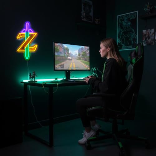 Image of Neon Sign LED Light, Master Sword LED Sign for Gaming Room Decor Gamer Gifts for Game Room Wall Bedroom Decor LED Neon Light for Game Fans (Yellow Z)