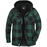 ZITY Men's Fleece Flannel Jacket Full Zip Plaid Lumberjack Sherpa Lined Hoodies Winter Warm Coat