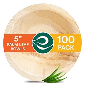 ECO SOUL 100% Compostable, Biodegradable, Disposable Palm Leaf Bowls, Like Bamboo Bowls, Eco-friendly | Sturdy, Microwave & Oven Safe (100, Small 5″ (8 Oz) | Round)