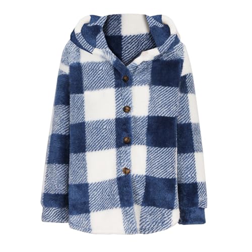 Fuzzy Fleece Jackets For Women Casual Fashion 2023 Plaid Button Down Shacket Warm Winter Sherpa Coats Outwear3